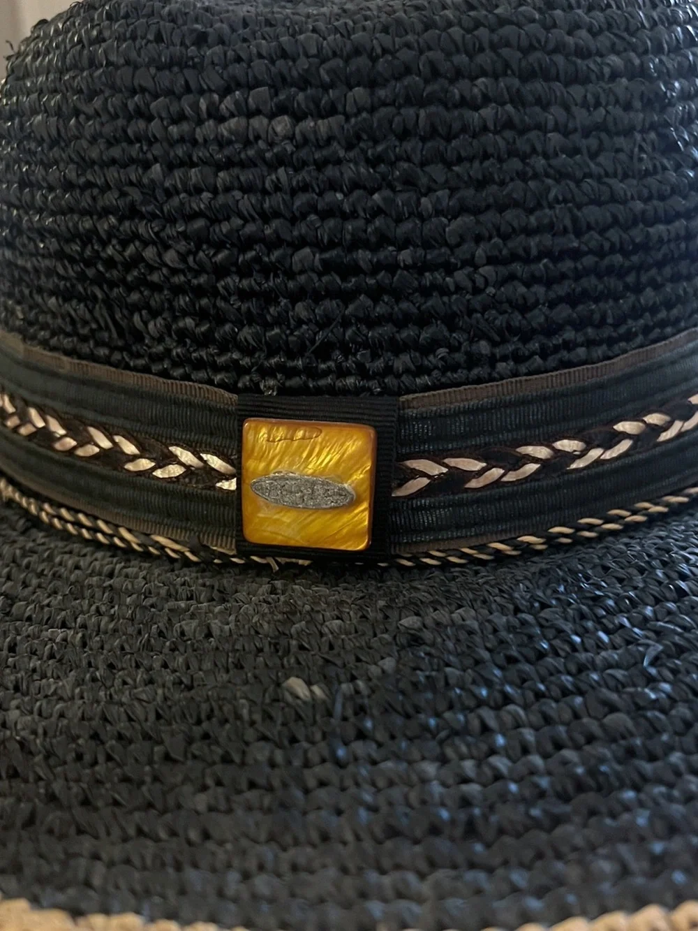 Scala Black Wide-Brim Straw Sun Hat with Braided Trim
